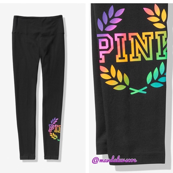 PINK Victoria's Secret Pants - ❗️LAST💕VS PINK BLACK RAINBOW OMBRÉ LOGO LEGGINGS